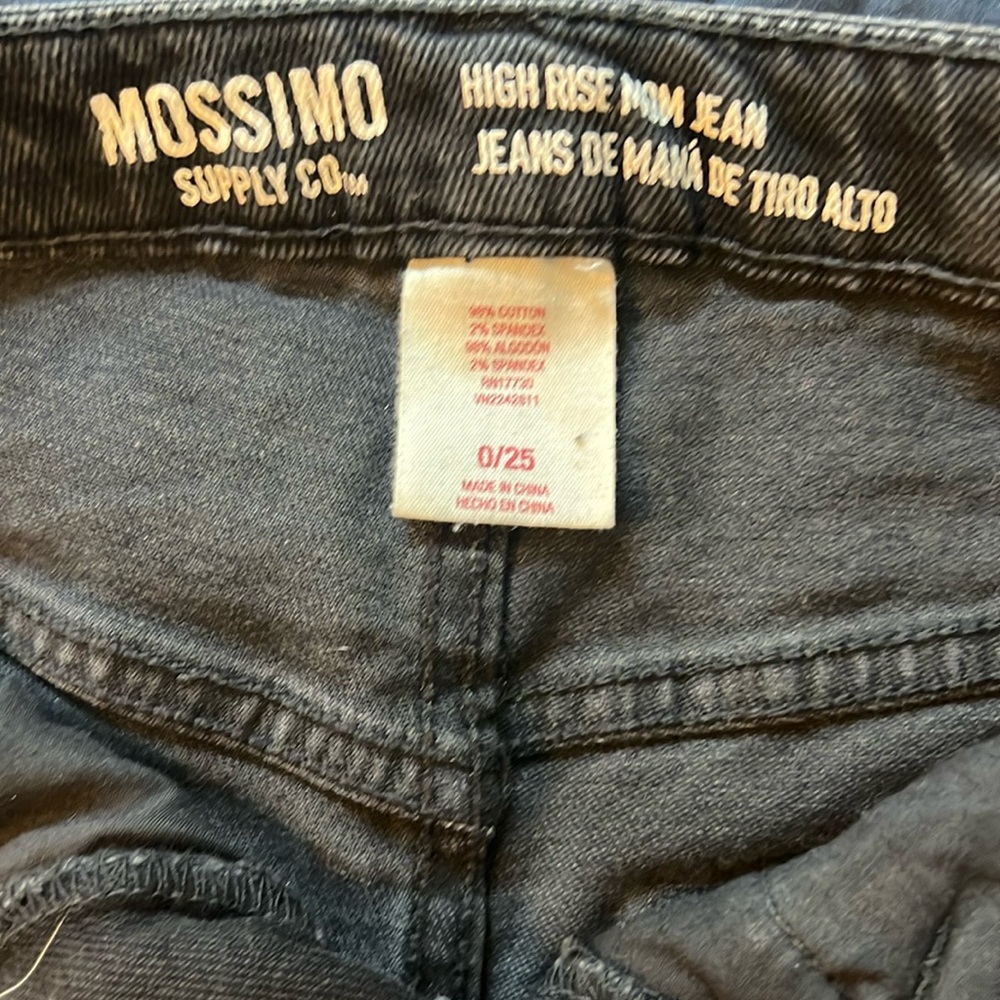 Mission high rise black mom Jean. Very distressed. 0/25
